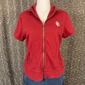 Vintage OU Oklahoma Sooners Full Zip Short Sleeve Shirt Castles‎ Sport Women's L